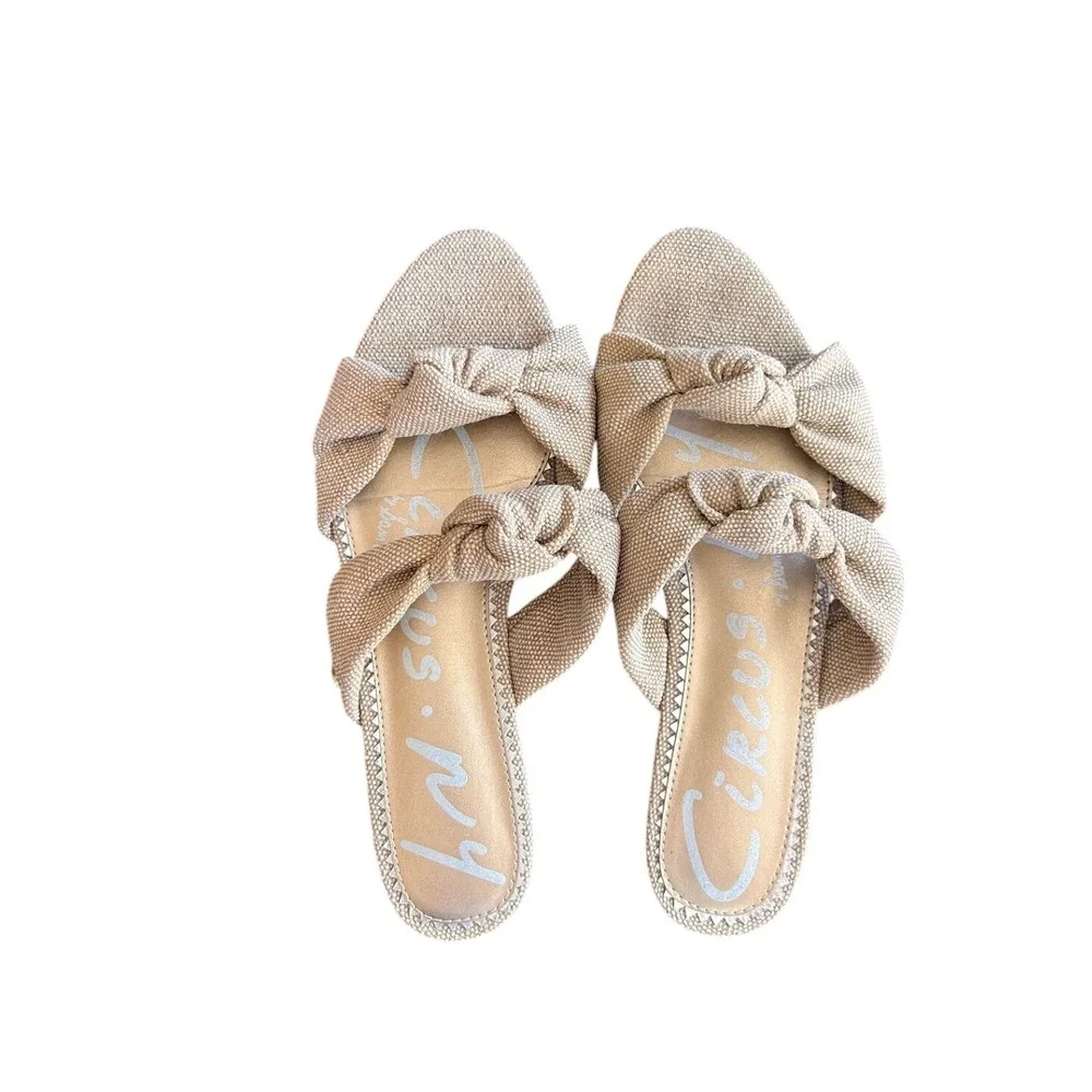 Circus NY by Sam Edelman‎ Womens 9 Beige Woven Double Knot Slide Flat Sandals